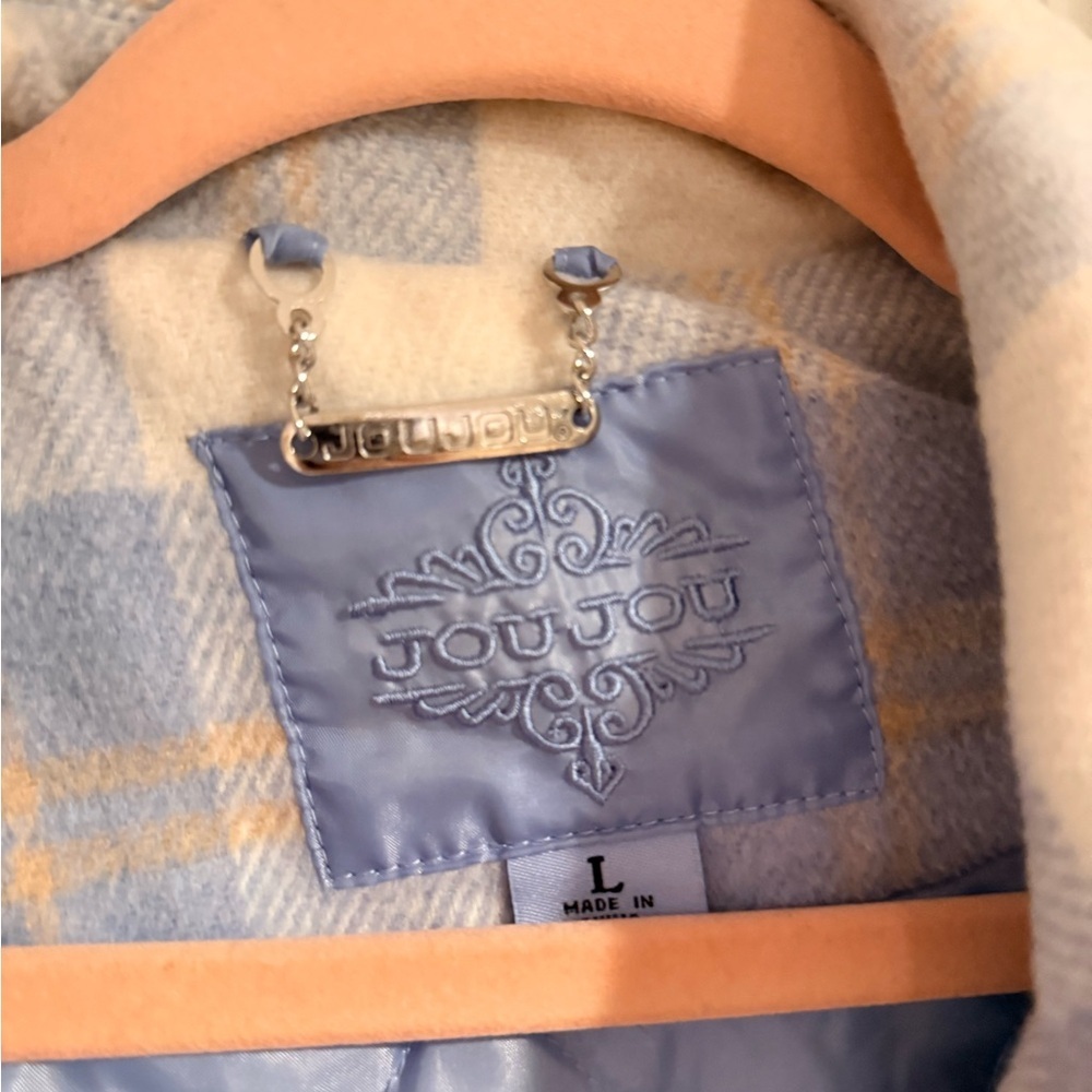 Jou Jou Blue and Cream Plaid Shirt Jacket - Picture 2 of 8